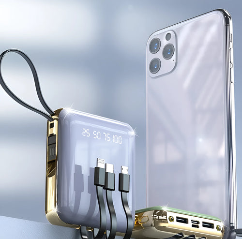 20000mAh power bank with digital display and four integrated charging cables
