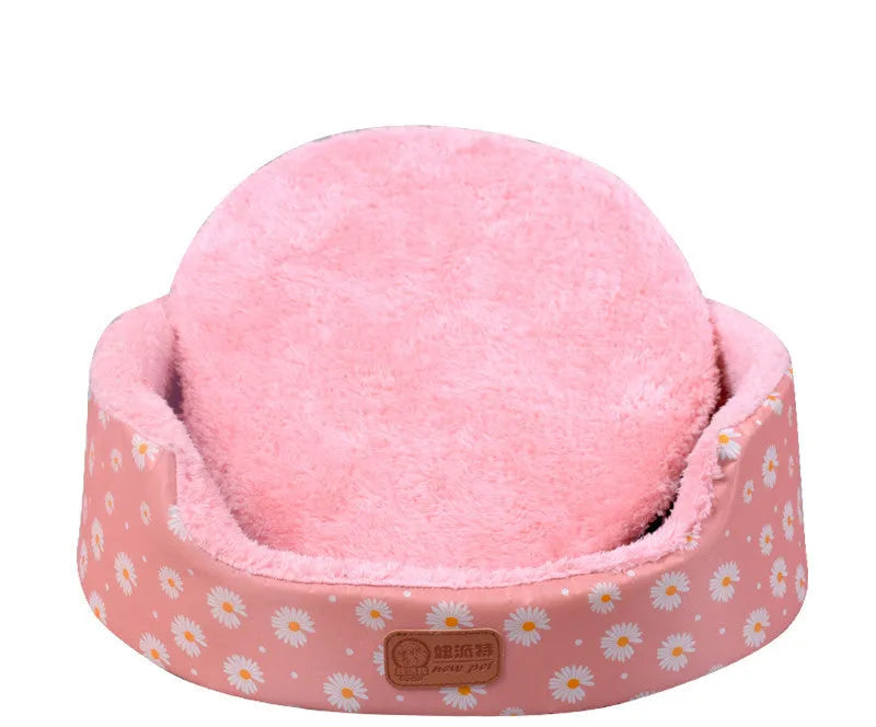 Four Seasons washable pet bed with sponge oval fossa in navy colour placed on floor
