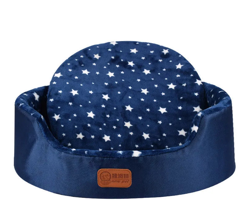 Four Seasons washable pet bed with sponge oval fossa in navy colour placed on floor