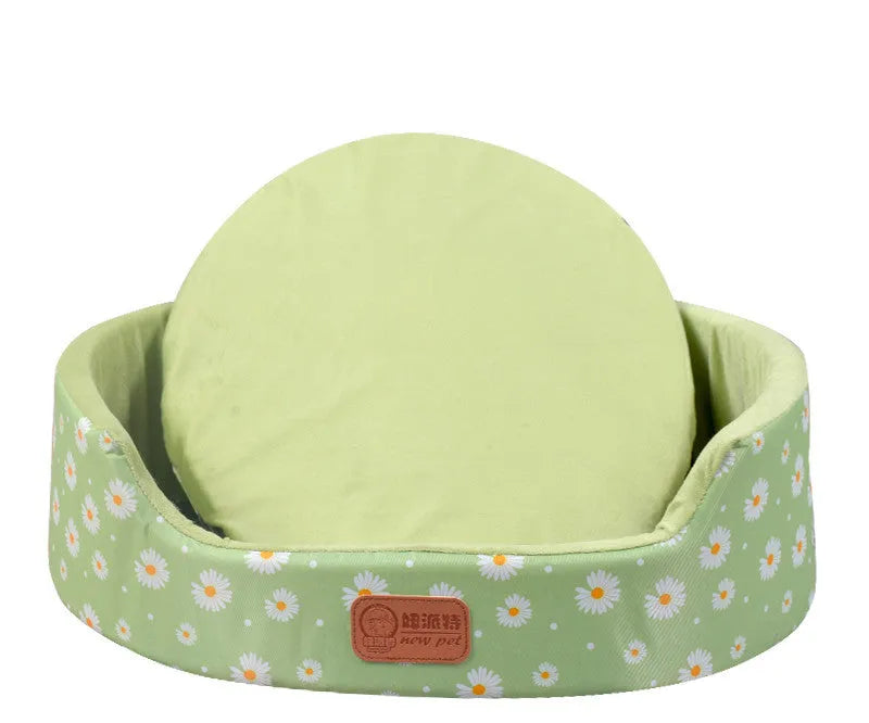Four Seasons washable pet bed with sponge oval fossa in navy colour placed on floor