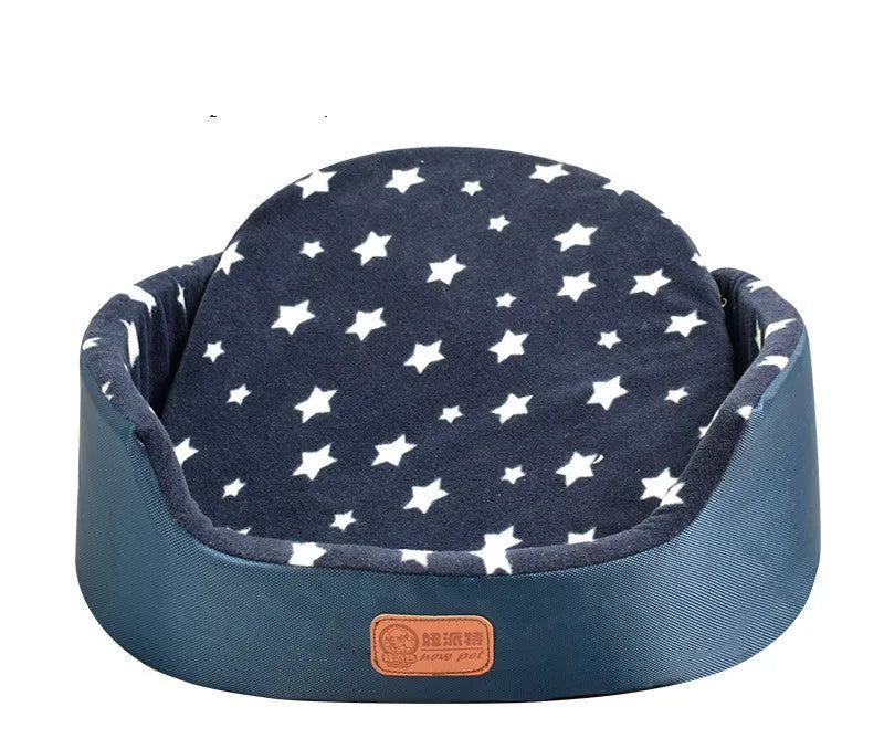 Four Seasons washable pet bed with sponge oval fossa in navy colour placed on floor