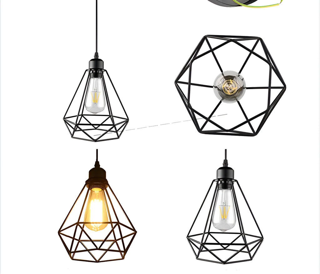 Black Nordic retro style iron hanging chandelier with LED light for living room