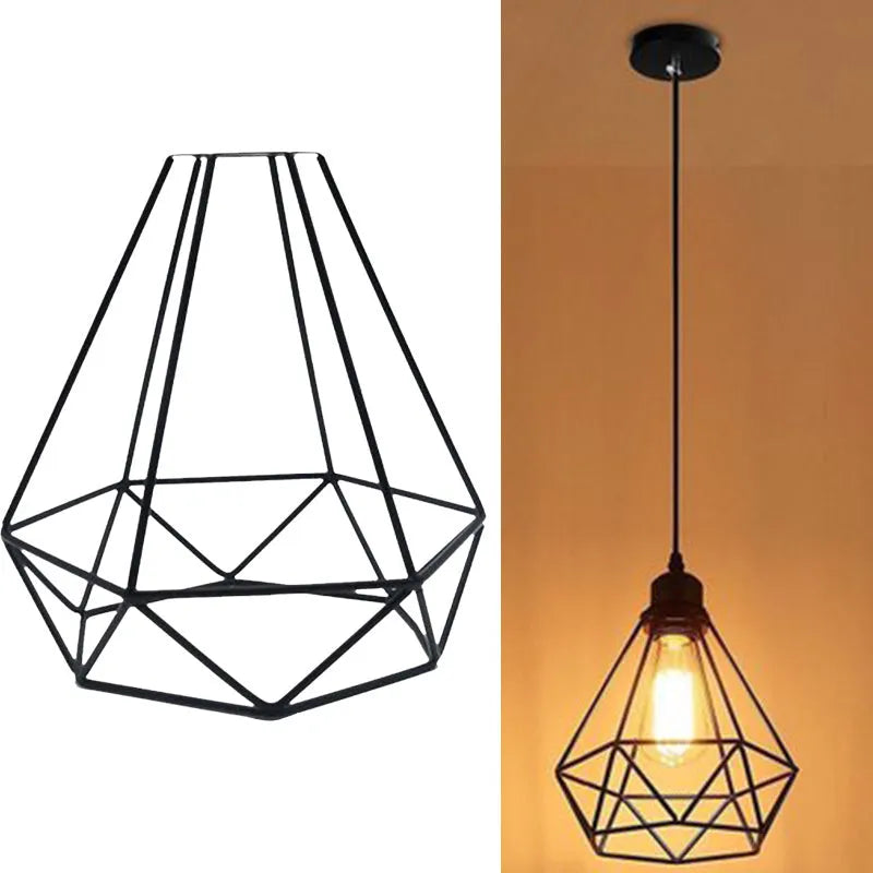 Black Nordic retro style iron hanging chandelier with LED light for living room