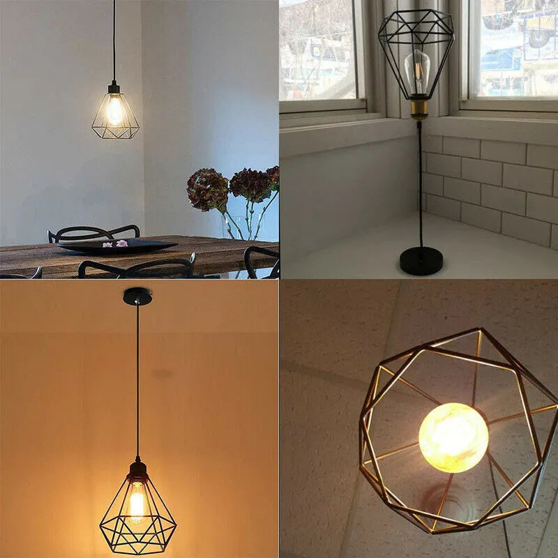 Black Nordic retro style iron hanging chandelier with LED light for living room