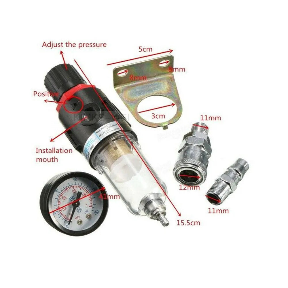 Air compressor filter regulator with moisture separator and pressure gauge for pneumatic tools