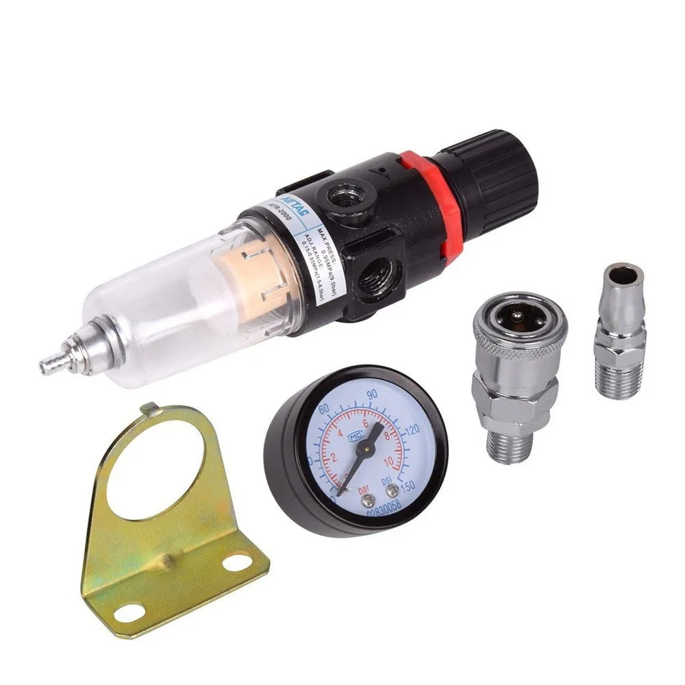Air compressor filter regulator with moisture separator and pressure gauge for pneumatic tools