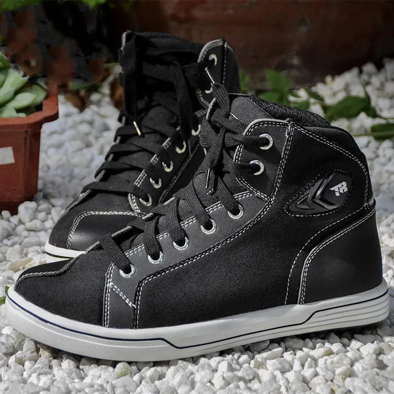 Motorcycle riding short boots in black and grey colours showing casual design with breathable construction