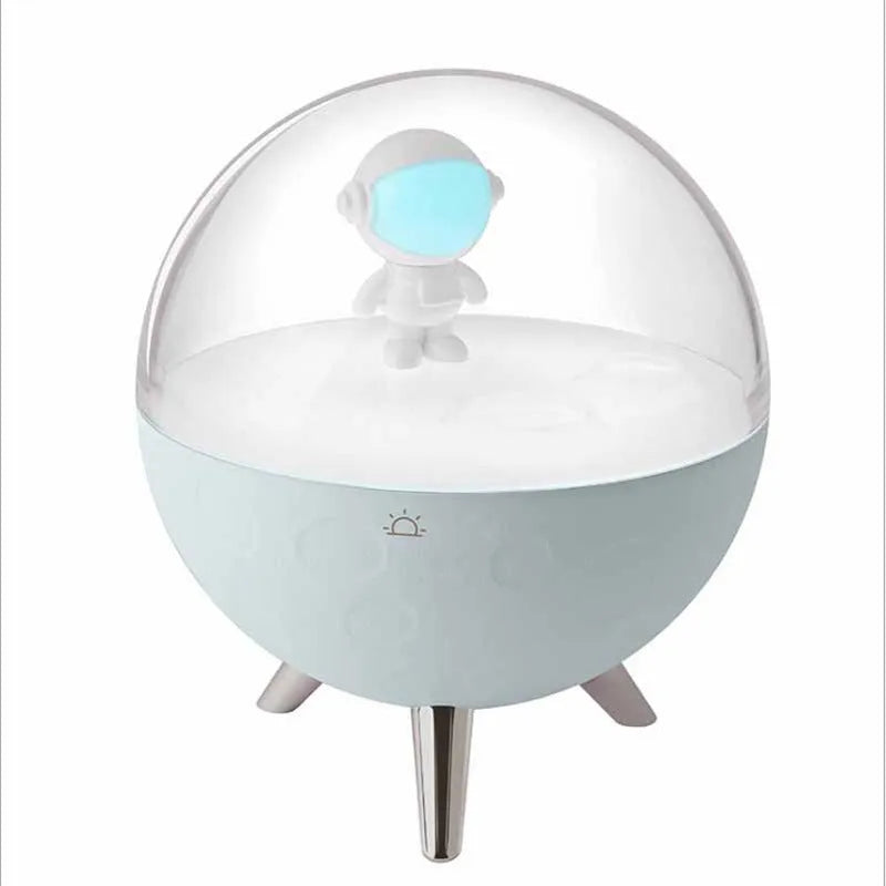 USB-powered cartoon night light with plastic shade showing blue or white LED illumination options