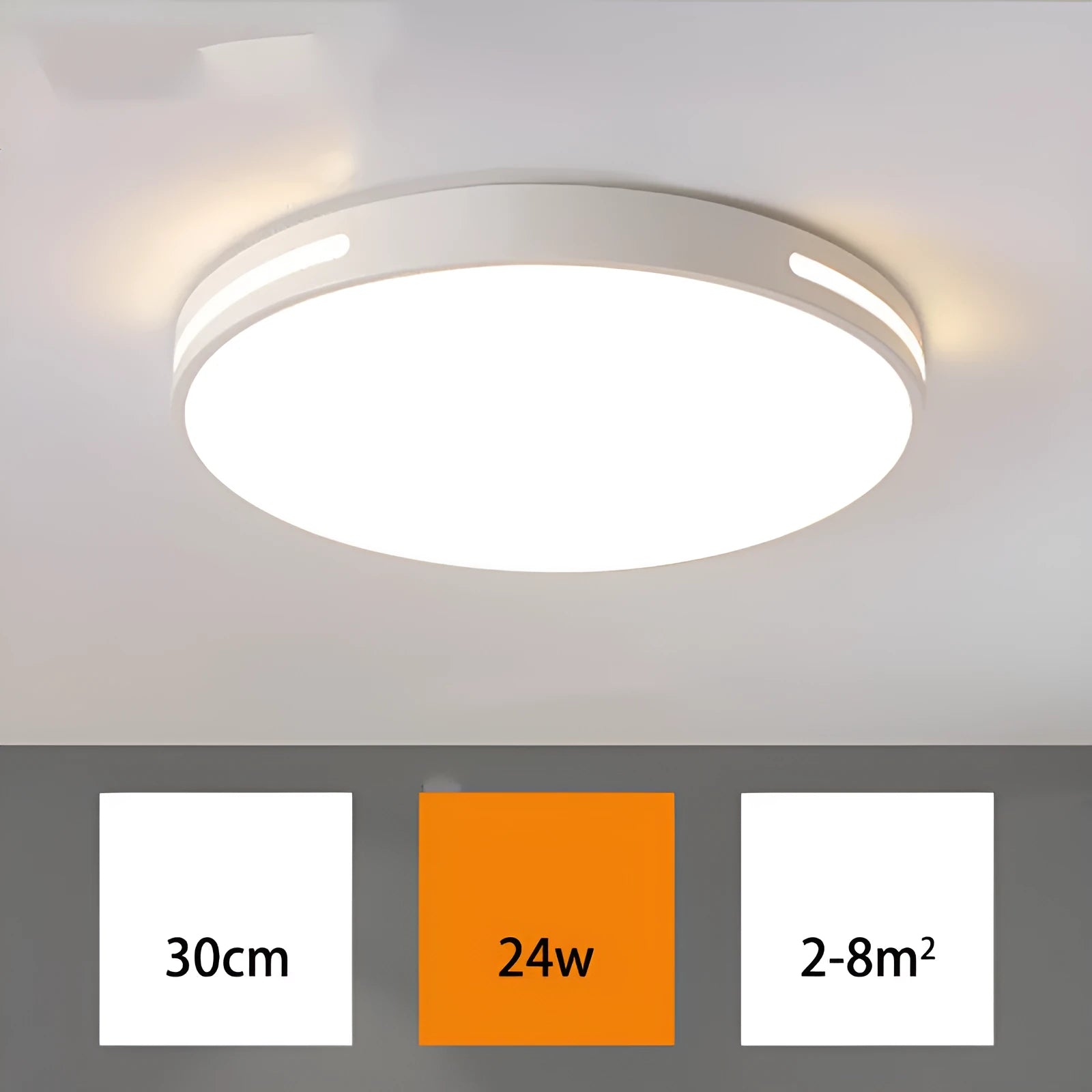 Round white LED ceiling lamp with acrylic shade and remote control for bedroom lighting