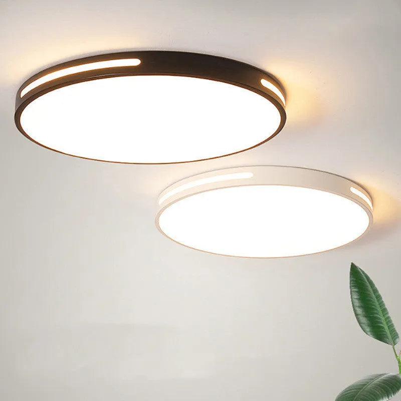 Round white LED ceiling lamp with acrylic shade and remote control for bedroom lighting