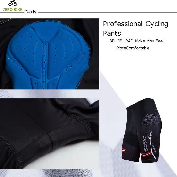 Men's black cycling shorts with silicone 3D padding, side view, made from polyester Lycra blend