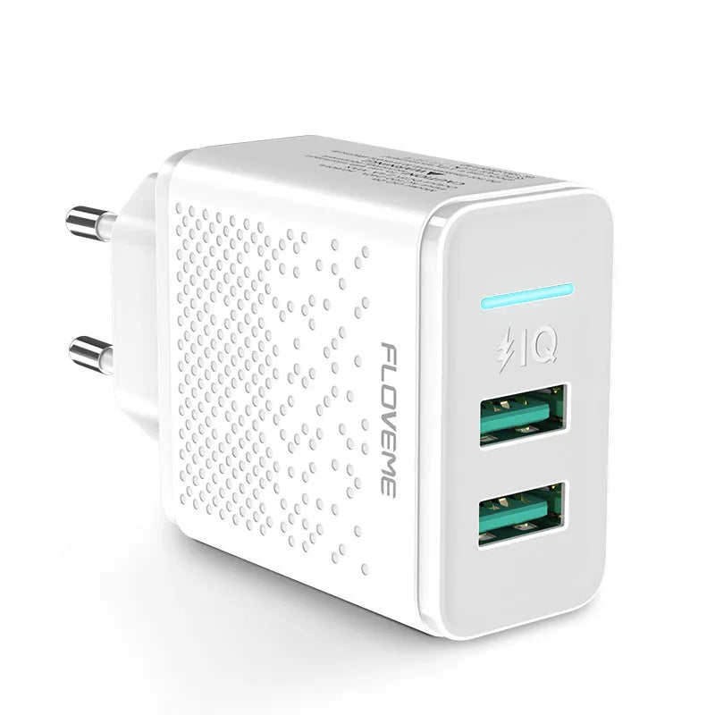 Fromi dual port USB wall charger with EU plug in black or white colour options