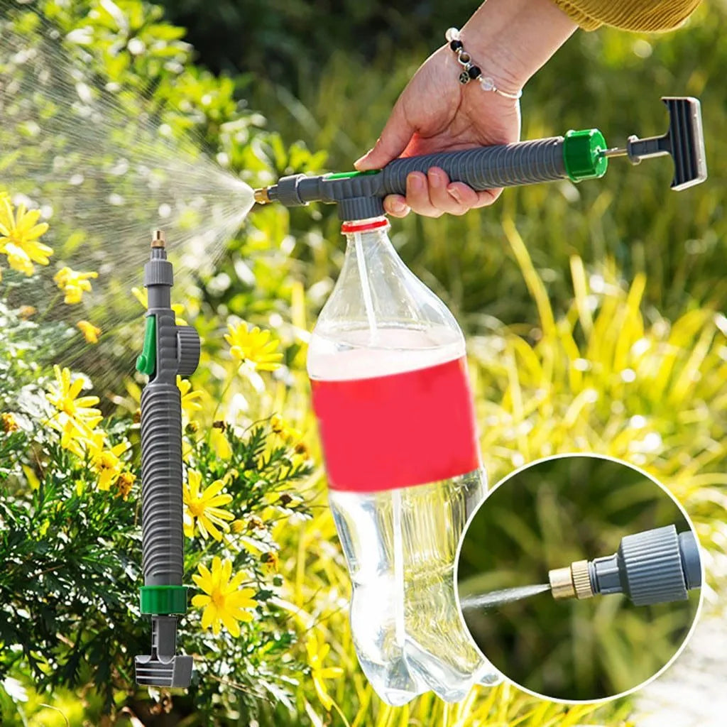 Bottle watering sprayer nozzle with tube for converting beverage bottles to garden watering cans