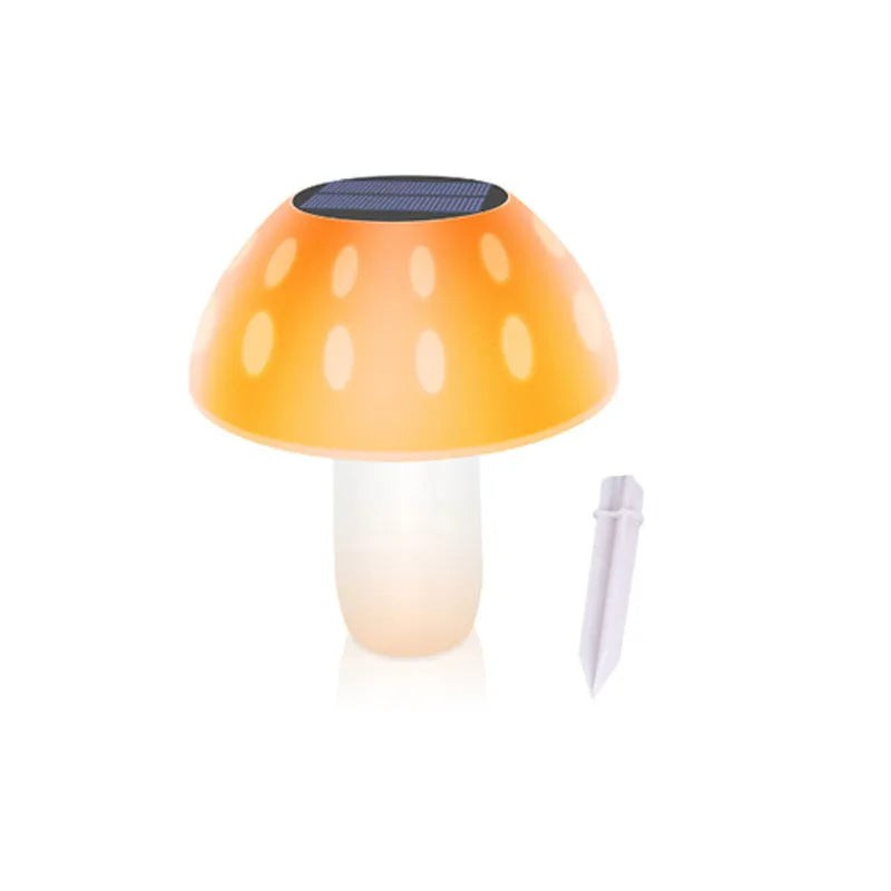 Single solar-powered mushroom garden light with ground spike in white or warm light.