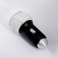 Diamond-studded car mobile phone safety hammer charger with dual USB ports, compact 25mm x 65mm