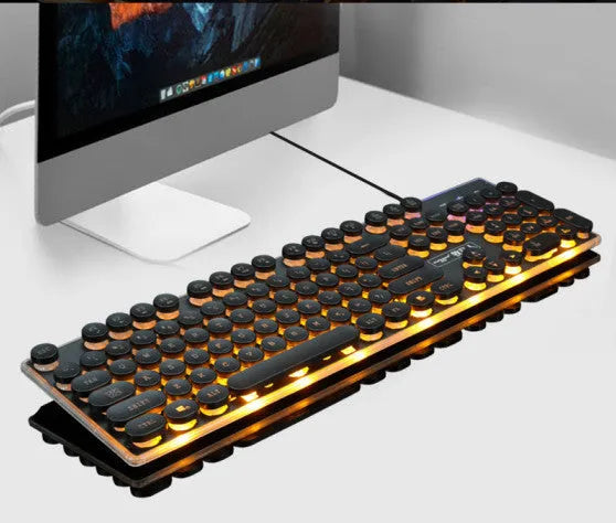 Forerunner GX60 punk retro glowing USB wired keyboard with 104 keys in black