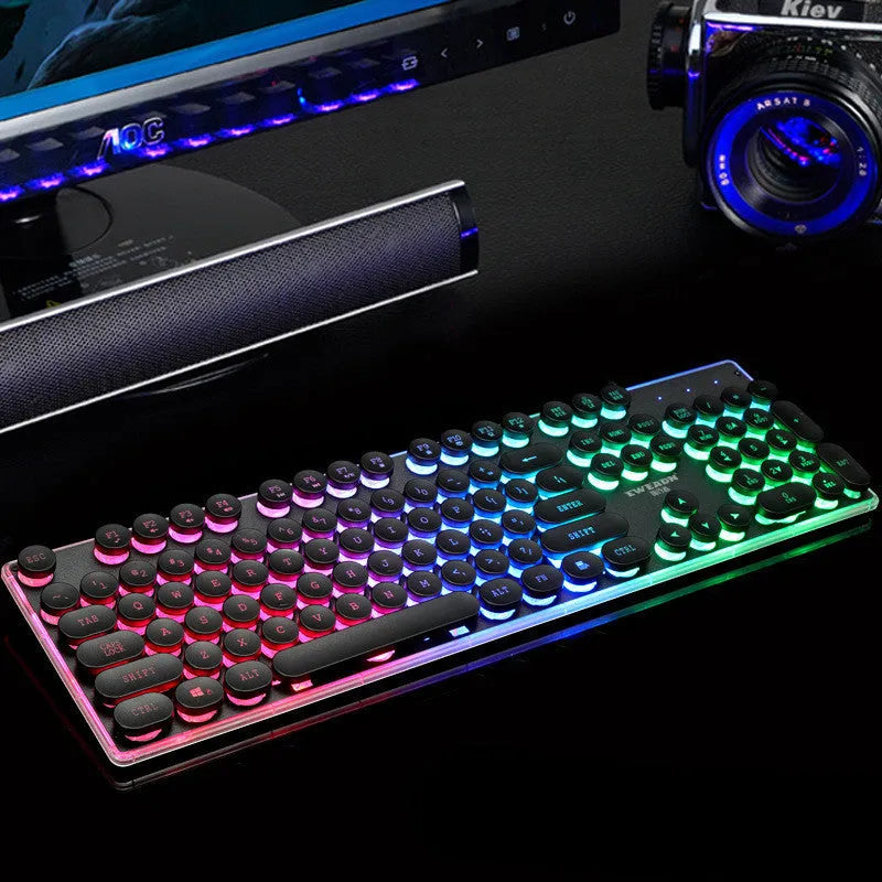 Forerunner GX60 punk retro glowing USB wired keyboard with 104 keys in black