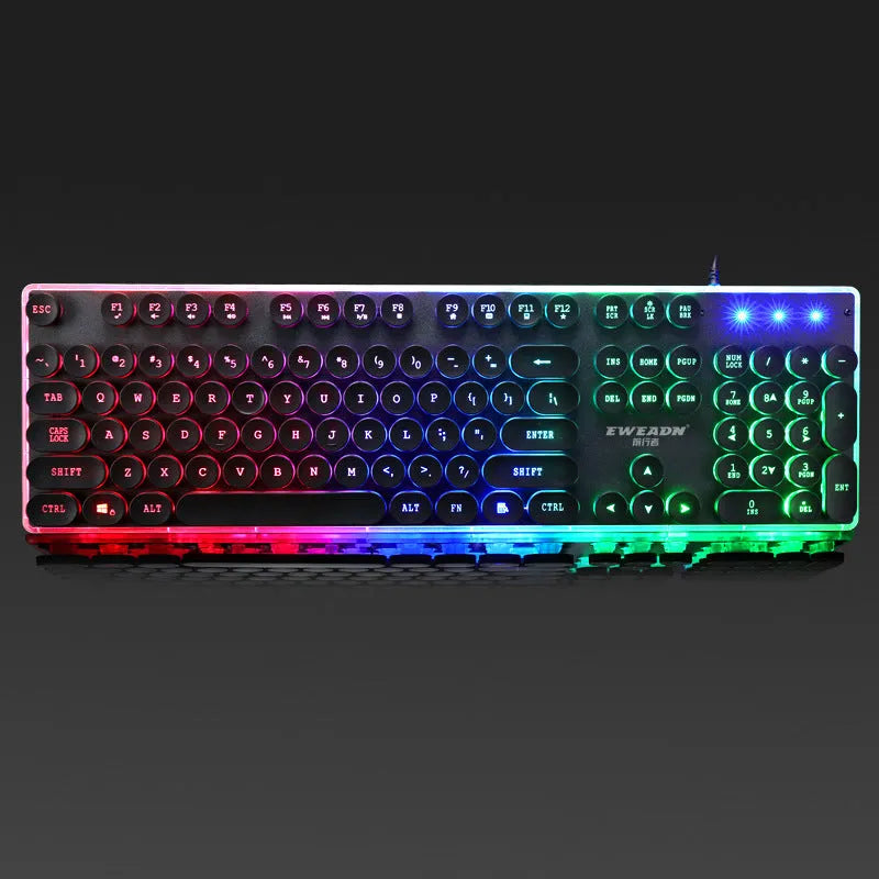 Forerunner GX60 punk retro glowing USB wired keyboard with 104 keys in black