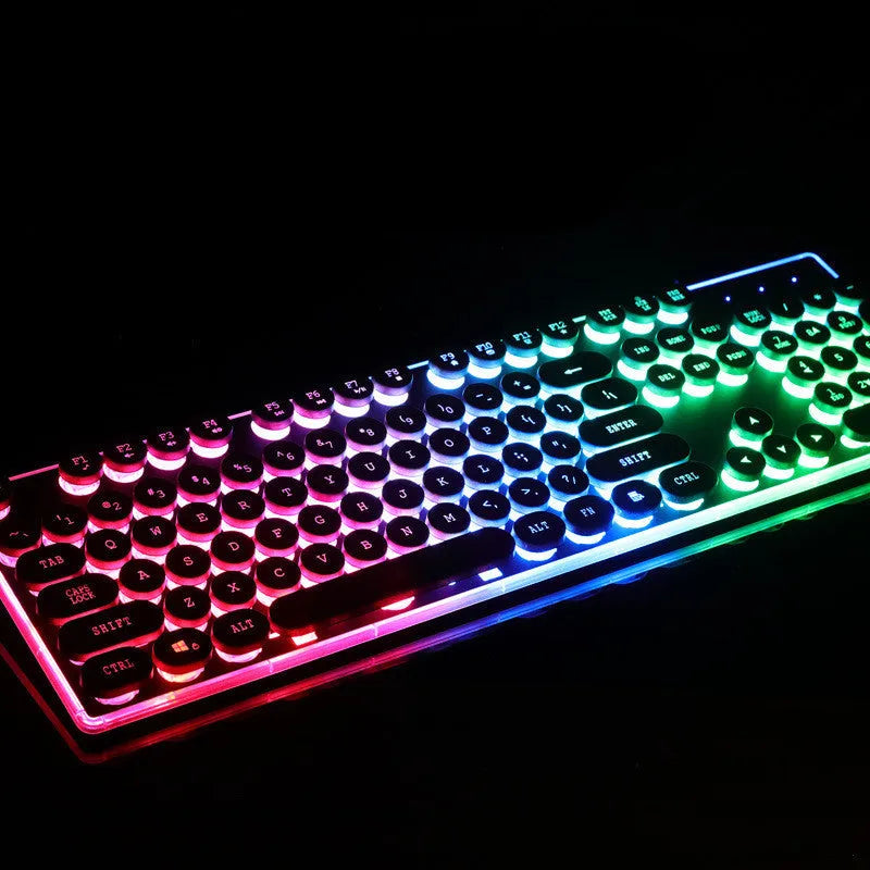Forerunner GX60 punk retro glowing USB wired keyboard with 104 keys in black