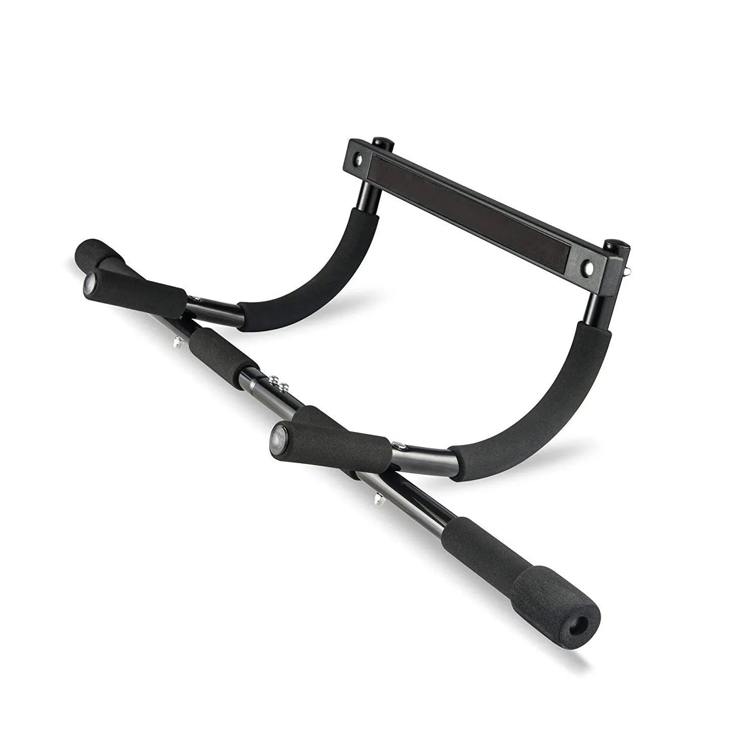 Black steel indoor pull-up bar mounted on wall for fitness training