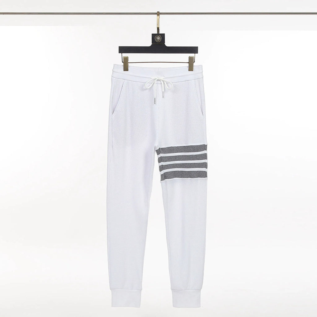 Waffle trousers straight leg mid-waist urban pants with tether closure in black grey navy blue white