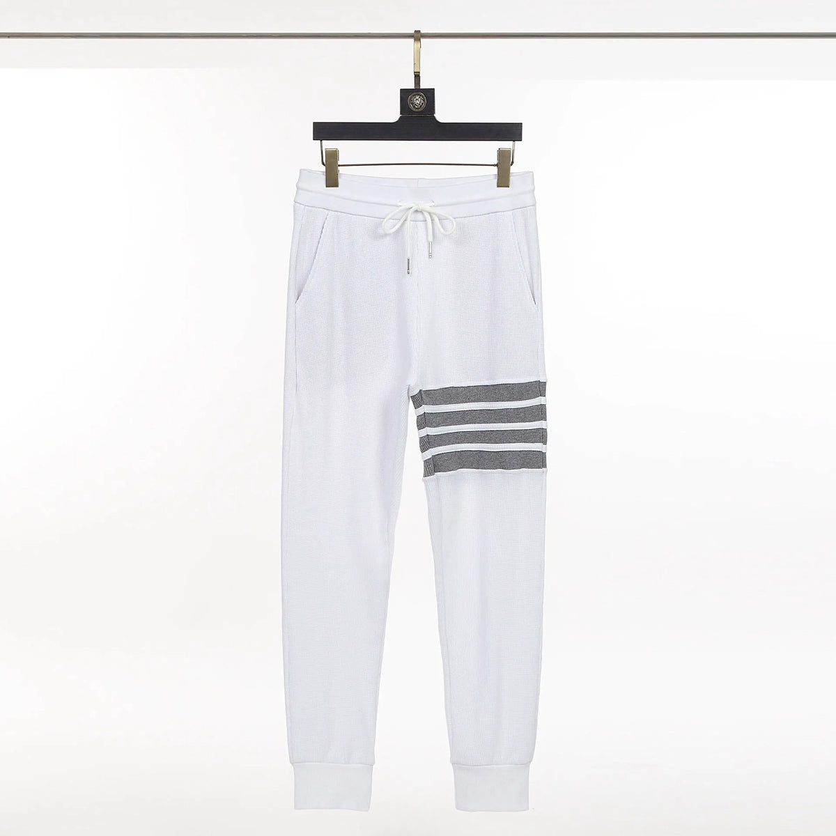 Waffle trousers straight leg mid-waist urban pants with tether closure in black grey navy blue white