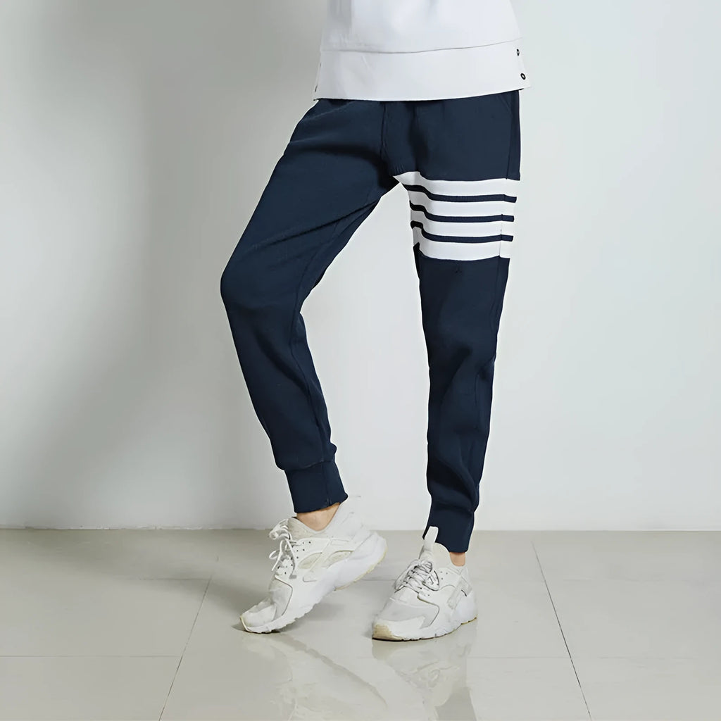 Waffle trousers straight leg mid-waist urban pants with tether closure in black grey navy blue white