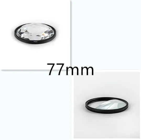 77mm half moon mirror split focus filter for SLR cameras with microfiber cloth and shockproof bag.