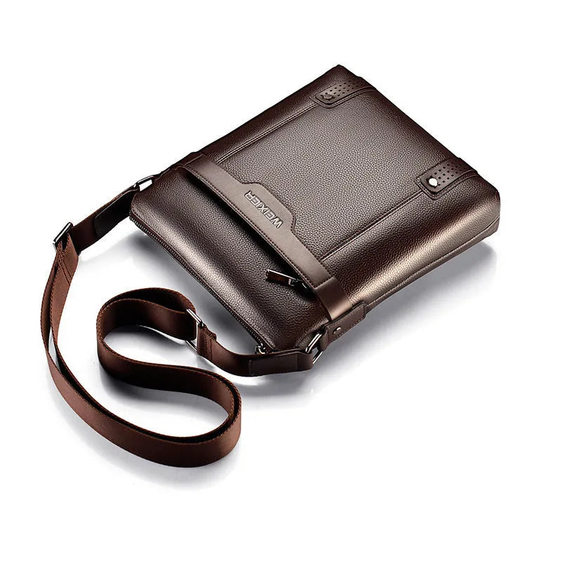 Men's black PU leather casual shoulder bag with zip closure and single strap