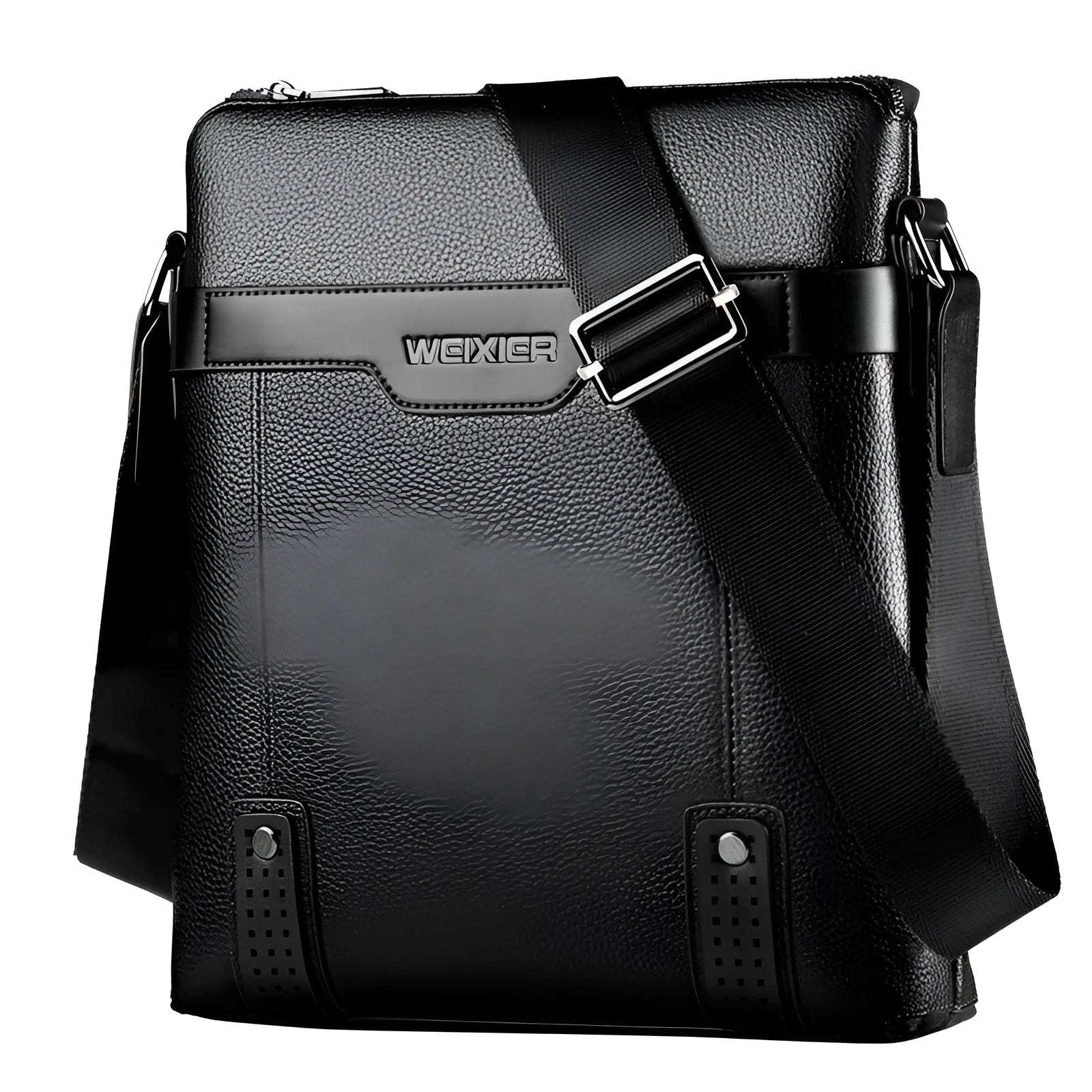 Men's black PU leather casual shoulder bag with zip closure and single strap