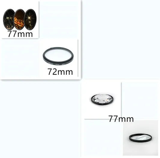 77mm half moon mirror split focus filter for SLR cameras with microfiber cloth and shockproof bag.