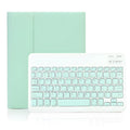 Imitation leather Bluetooth keyboard case for iPad in yellow with pen slot and sleep function.