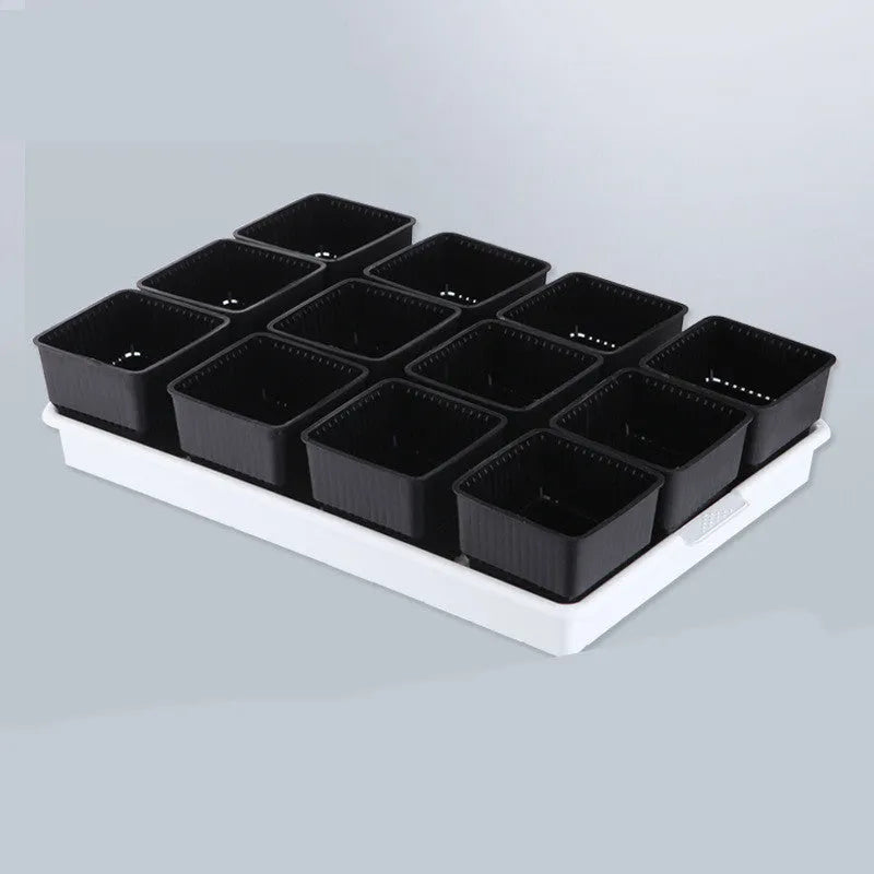 Meishi black and white plastic succulent flower pot with 32cm base diameter on coordinating tray