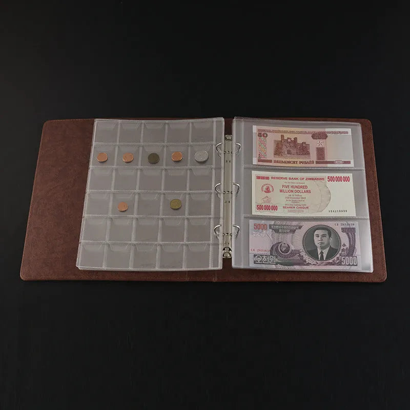 Transparent PVC coin collection loose leaf page measuring 252x200mm for album storage