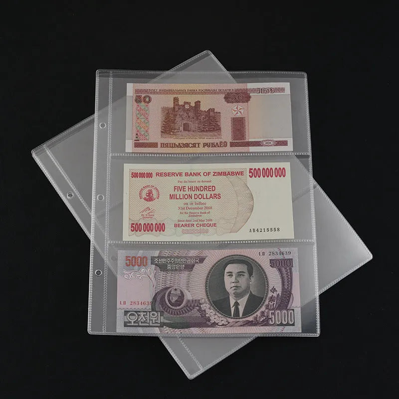 Transparent PVC coin collection loose leaf page measuring 252x200mm for album storage