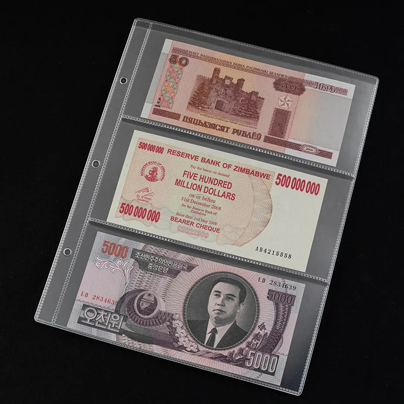 Transparent PVC coin collection loose leaf page measuring 252x200mm for album storage