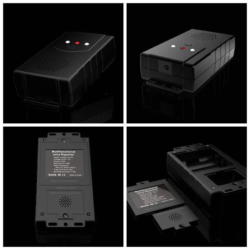 Black car mouse repeller microwave electronic device with square shape, 12.5x6.5x3.2cm