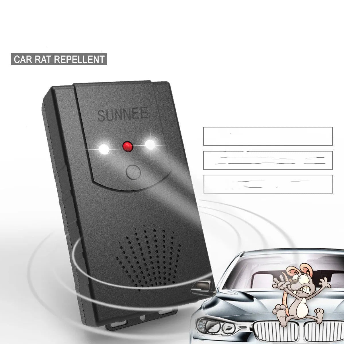 Black car mouse repeller microwave electronic device with square shape, 12.5x6.5x3.2cm