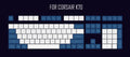 Blue and white laser-engraved keycap set for mechanical keyboards with standard layout