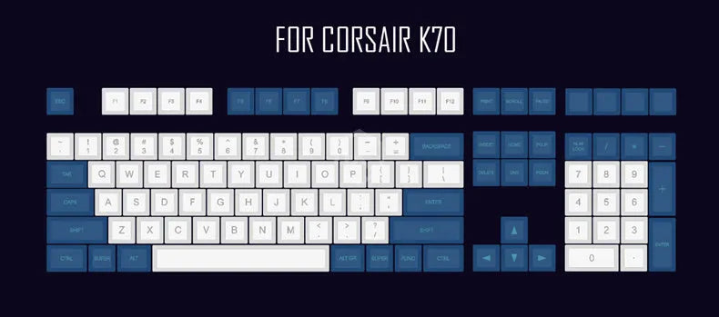 Blue and white laser-engraved keycap set for mechanical keyboards with standard layout