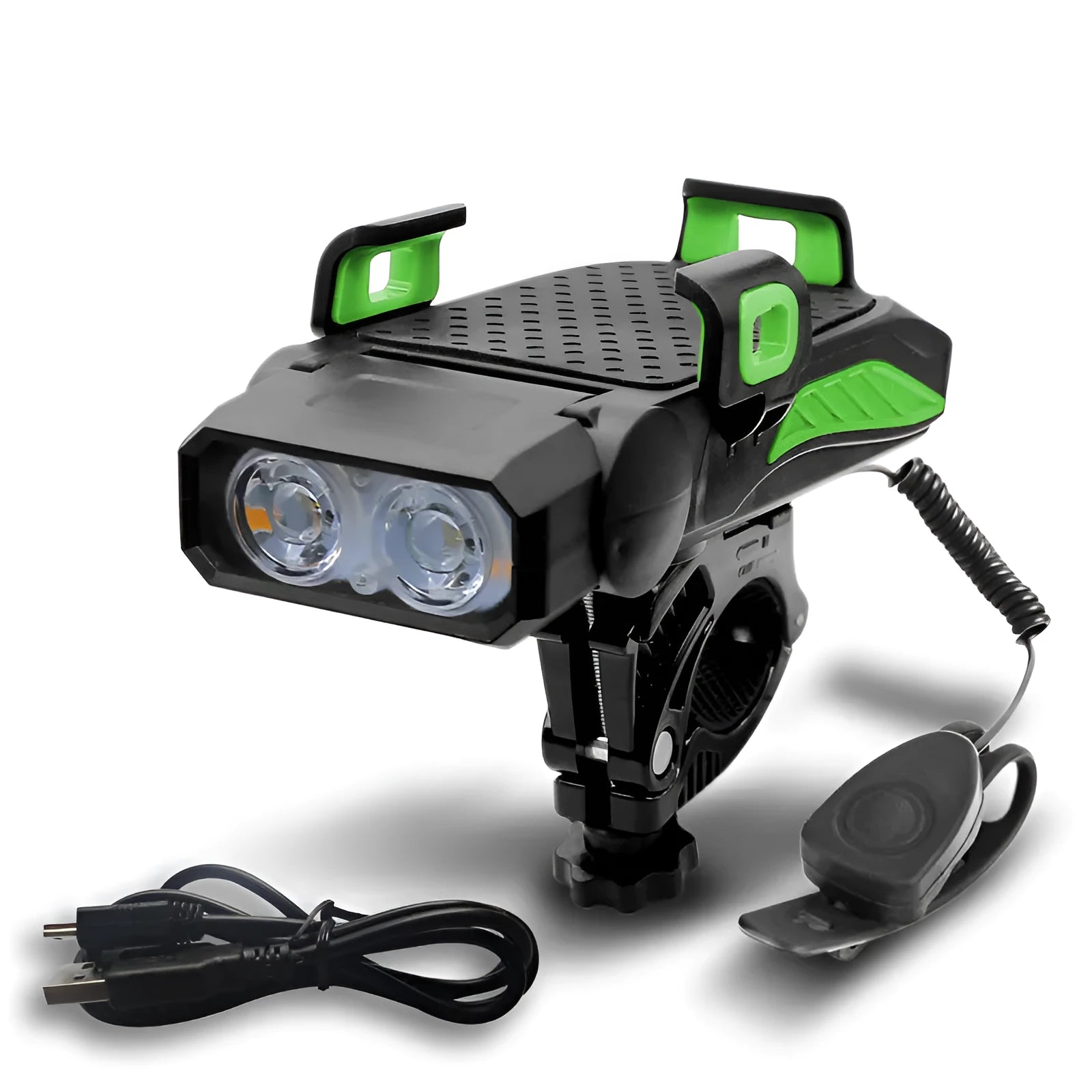 Rechargeable bicycle light in choice of colours, showing single lamp and double lamp style options
