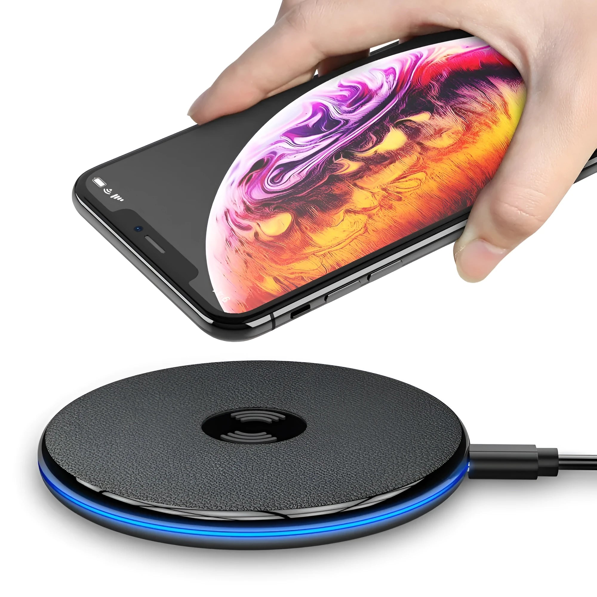 Black metal desk wireless charger for mobile phone with simple design
