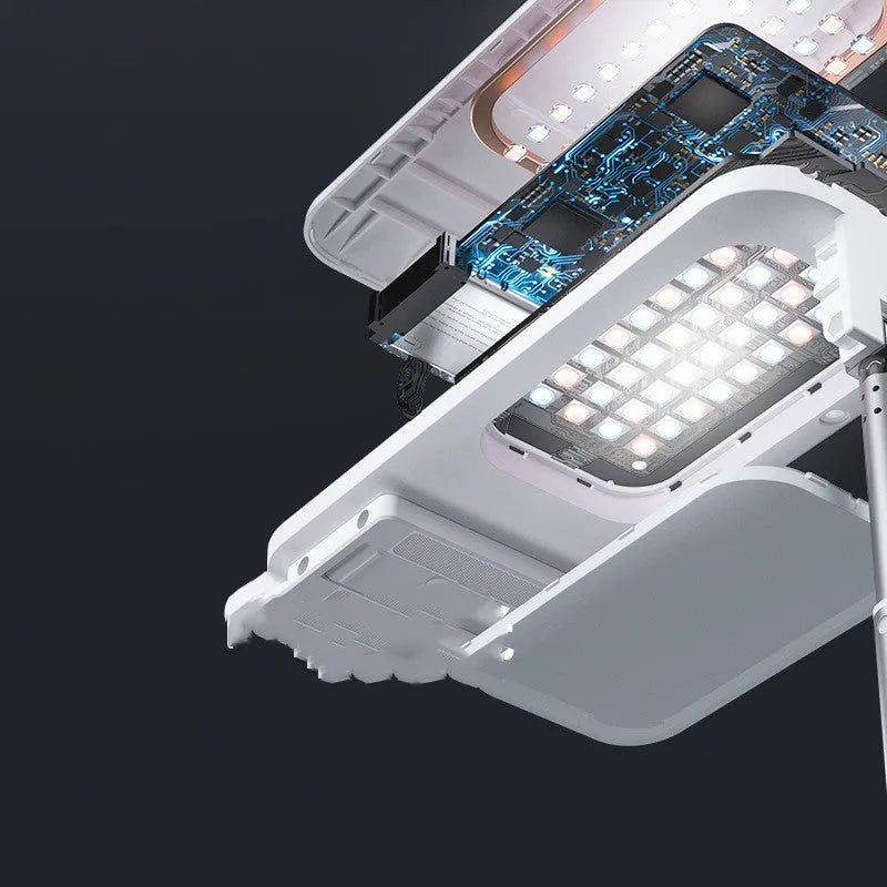 White wireless live broadcast bracket fill light with retractable phone stand and charging base, 210x80x63mm