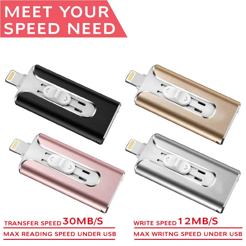 Metal USB flash drive with both USB and iPhone Lightning connectors