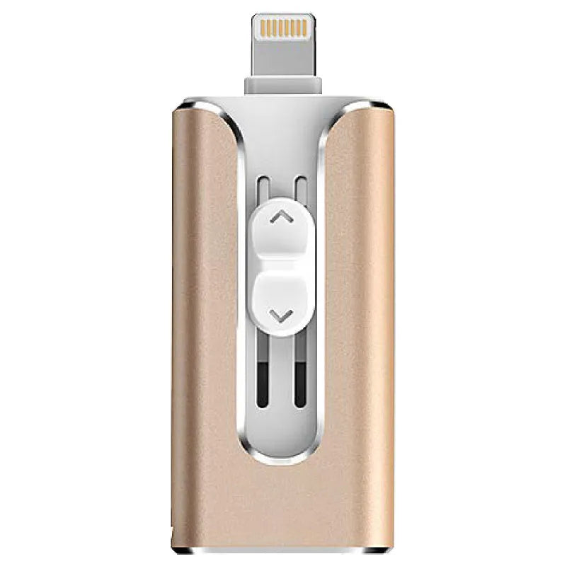 Metal USB flash drive with both USB and iPhone Lightning connectors