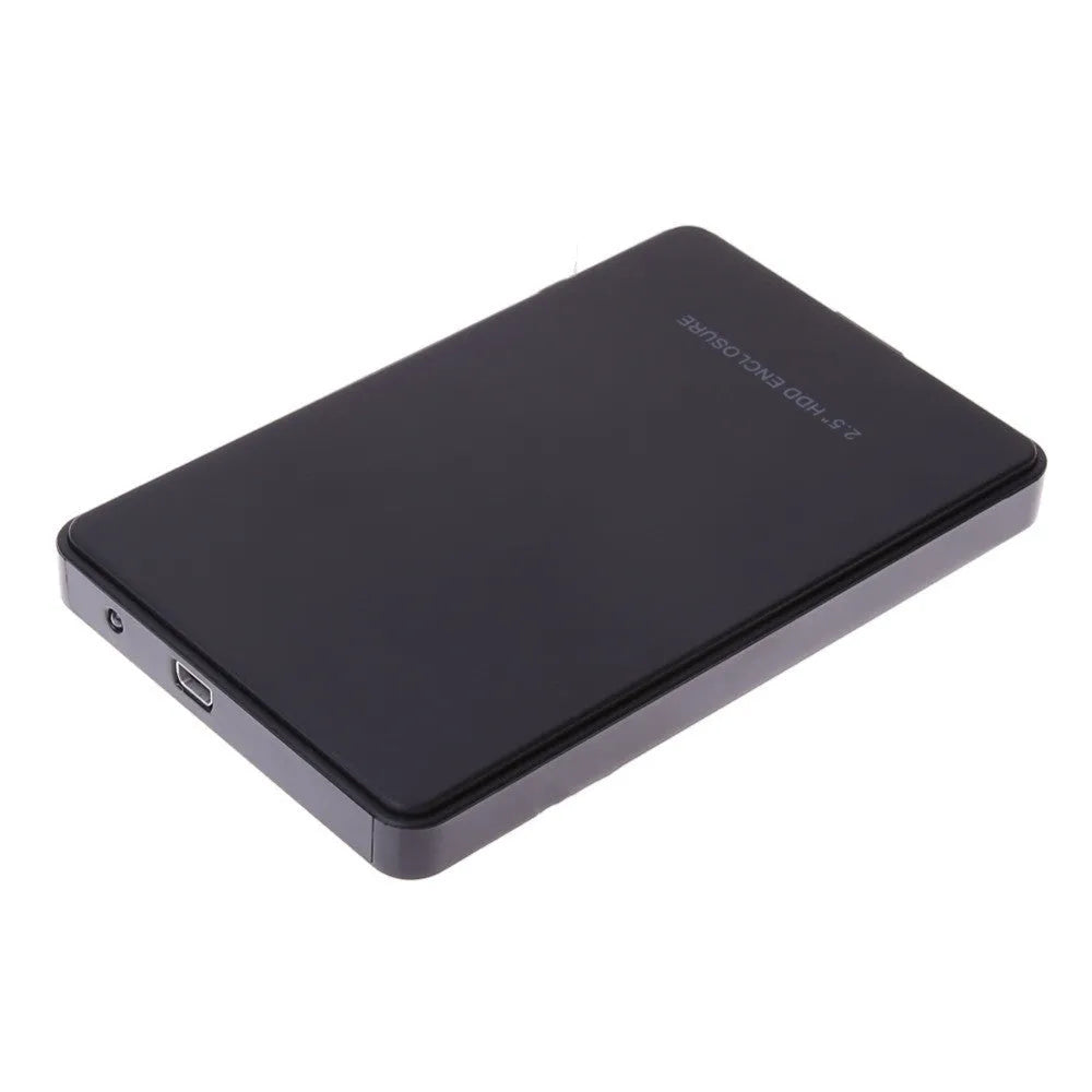 2.5 inch USB 3.0 SATA mobile hard drive enclosure in black with tool-free design, measuring 125 x 75 x 13 mm