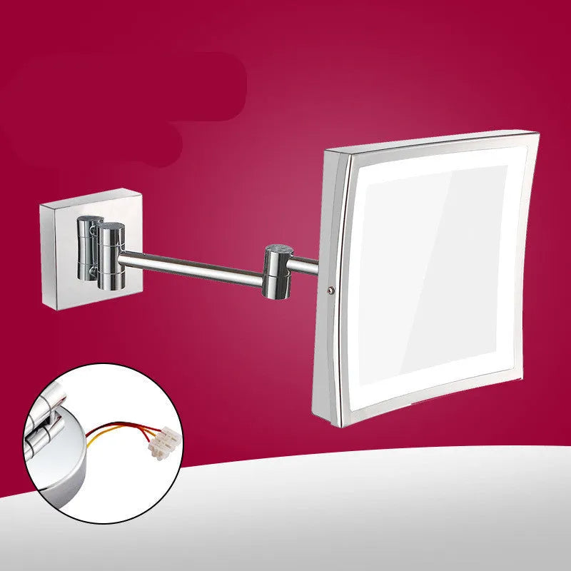 Stainless steel folding makeup mirror in ancient black finish showing 200x200mm size on vanity table
