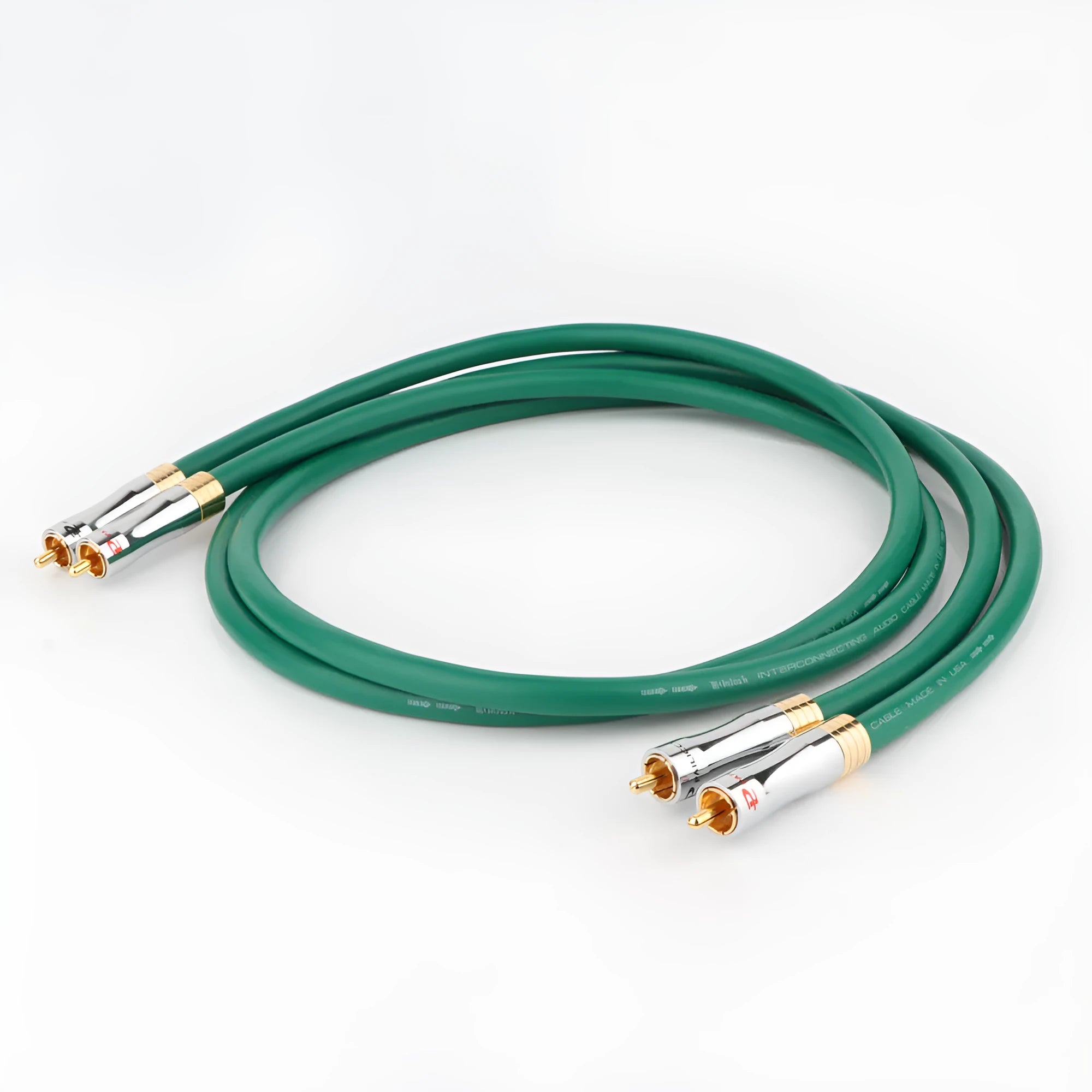 4-core silver-plated copper RCA audio interconnect cable with Budweiser plug, shown at 1 metre length