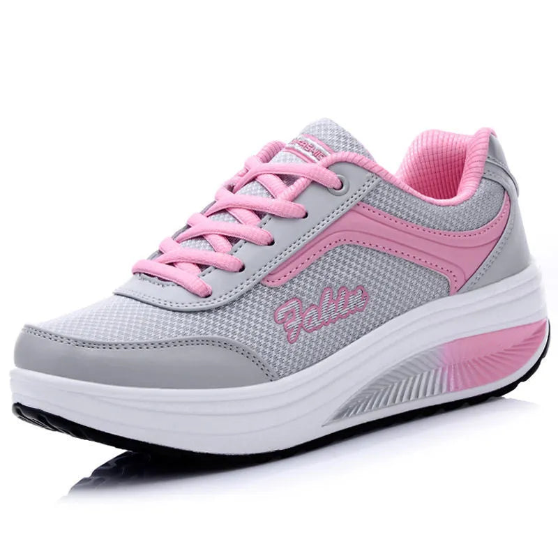 Women's heelless travel sports shoes with middle heel in grey powder colour option