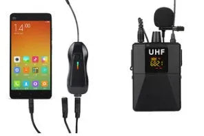 Black Little Bee X3 lavalier wireless clip-on microphone on a collar.